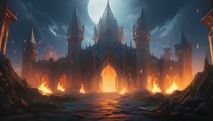 Fototapeta premium Infernal Majesty: Exploring the Gothic Realm of Eternal Flames