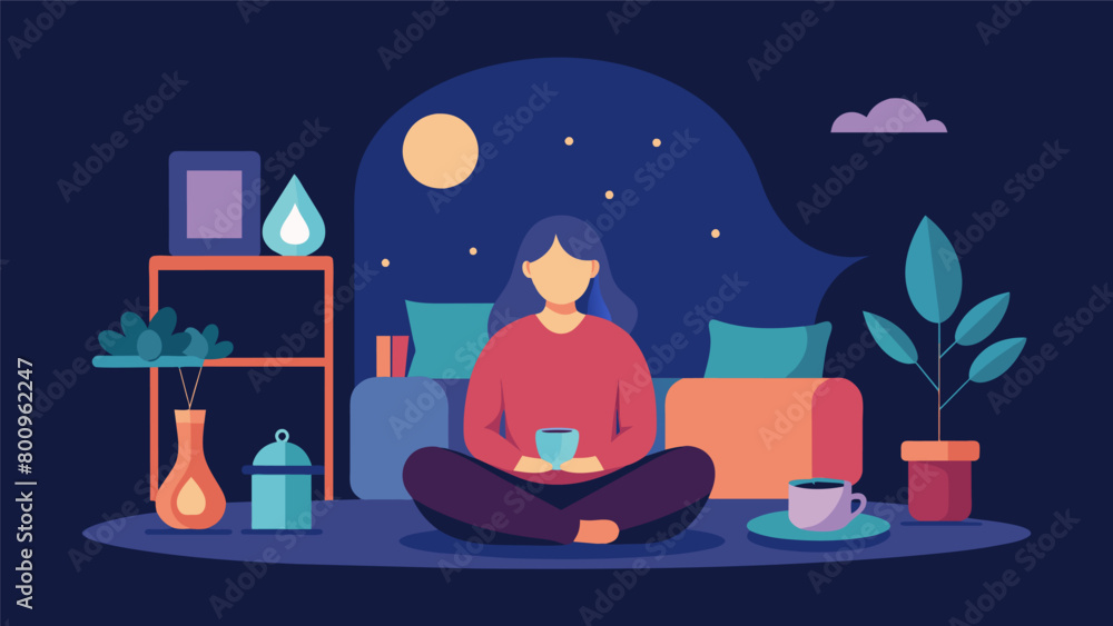 Poster a person creating a calming and safe space in their home with soft lighting comfortable pillows and 