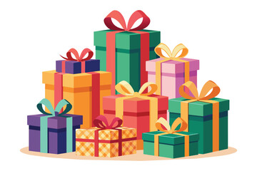 Pile of colorful gift boxes, vector cartoon illustration.