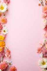 Fresh spring flowers on a pastel background, upper half empty for copy space