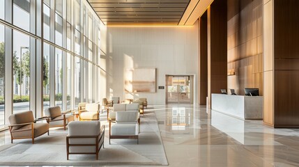 Contemporary Minimalist Lobby Interior with Natural Light, Slow Shutter Speed