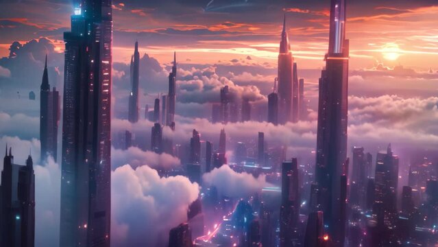 A captivating photo showcasing a technologically advanced city with stunning night ambiance and futuristic architecture, A futuristic city completely powered by technology