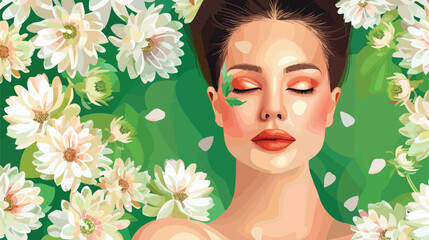Woman with creative makeup and beautiful chrysanthemu