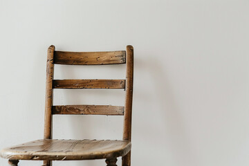 A simple ladderback chair on a solid white backdrop.