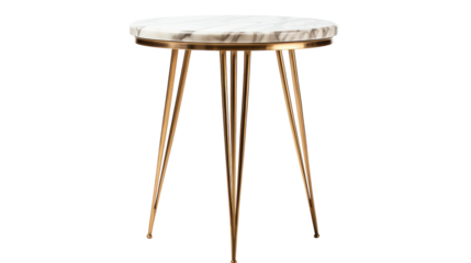 A luxurious white marble table with shimmering gold legs