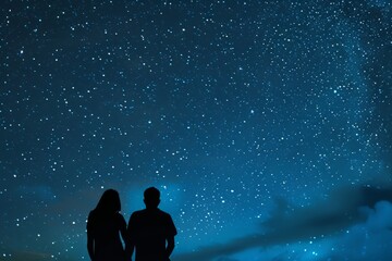 Silhouettes of friends or lovers stargazing together, their outlines traced against the backdrop of a vast, twinkling night sky, Generative AI
