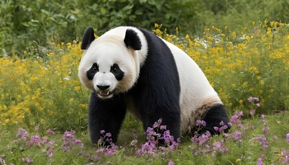 A Giant Panda Frolicking In A Field Of Wildflowers Upscaled 4