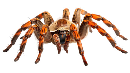 A detailed close-up of a spider on a white background, showcasing its intricate features and delicate nature
