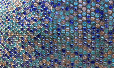 Glass Abstract Round Mosaic Pattern Of Penny Round Mosaic Glass In Concrete Basement  