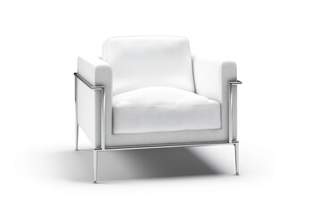 A sleek armchair with a chrome frame, isolated on a solid white background.