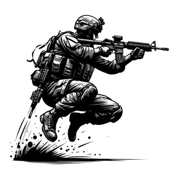 recommend clip art: military soldier jump and ready to shot