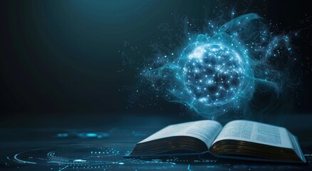 Modern futuristic book that emits light in the shape of an earth or globe