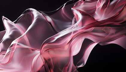 dark abstract background with 3d pink smooth fabric striped wave