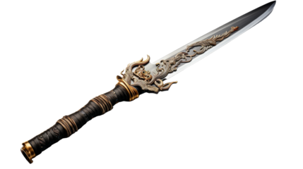 A majestic dragon-handled knife against a clean white background