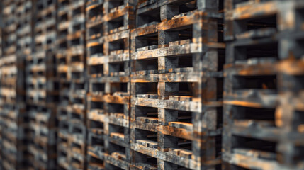 Piles of Sturdy Wooden Pallets in Industrial Setting