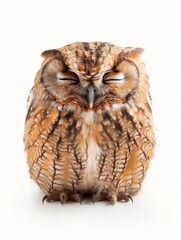 Fototapeta premium Front view of a Great Horned Owl perched, staring with intense orange eyes.