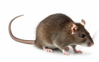 Gentle brown rat looking forward with a soft focus, set against a pure white background.