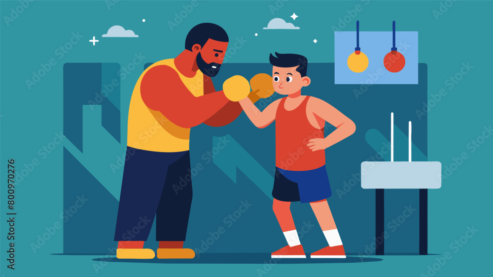 Poster a coach guides his boxer through a visualization exercise teaching them how to stay mentally strong 