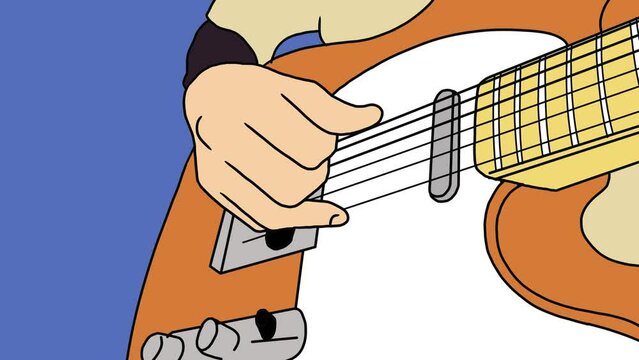 animation of right hand picking guitar string on electric guitar