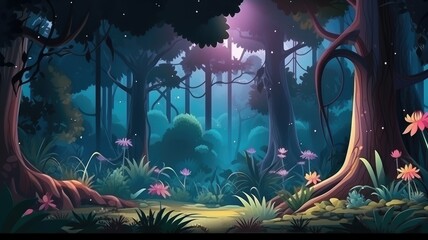 magical forest, Forest Scene Illustration