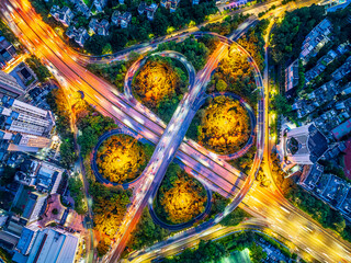 Aerial shot of urban viaduct transportation landscape in Guangzhou