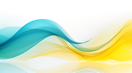 Glowing yellow and cyan spectrum wave lines symbolizing innovation, isolated on a solid white background."