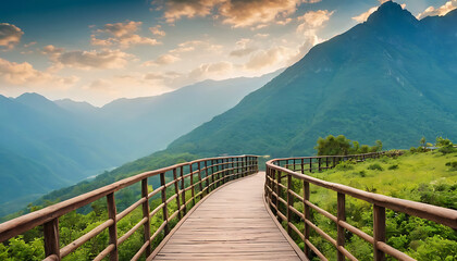 wooden bridge  in mountains 