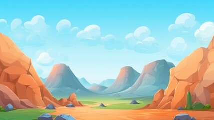 Serene Mountain Meadow Cartoon Panorama