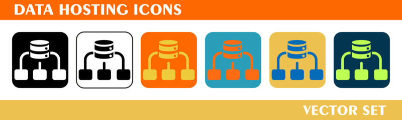 Data hosting icons design. For sign, symbol, web design or web graphics. Vector flat illustration.