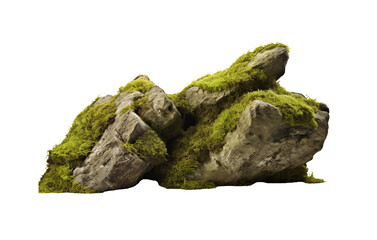 A cluster of stones covered with vibrant green moss against a transparent background, conveying a sense of nature's resilience. Generative AI
