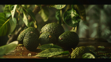 Fresh avocados on wooden table