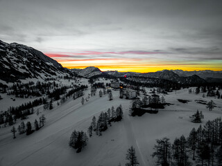 Tauplitz Mountains in the Rising Sun Lighgts, Austria, Tauplitzalm