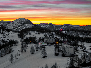 Tauplitz Mountains in the Rising Sun Lighgts, Austria, Tauplitzalm