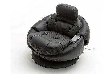 A swivel chair with a built-in wireless charging pad for smartphones isolated on a solid white background.