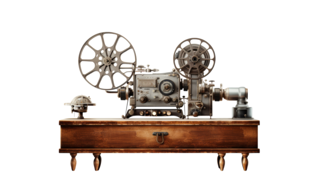 A metallic machine with intricate gears and wires, sitting motionless on a wooden table