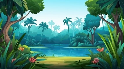 Enchanted Forest Scene with Serene Lake