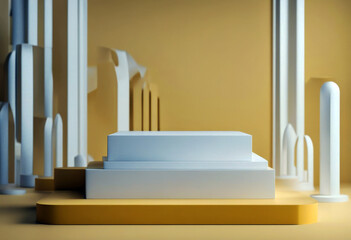 Fototapeta premium 'White podium mock up product presentation yellow wall.'