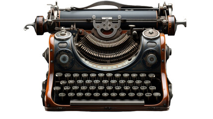 An antique typewriter stands elegantly on a white background