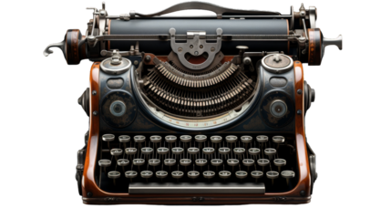 An antique typewriter stands elegantly on a white background