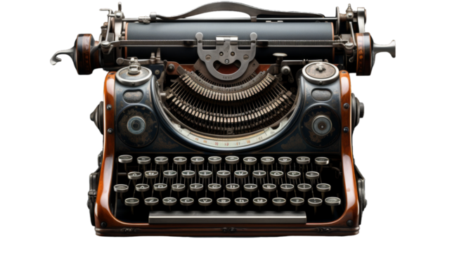 An antique typewriter stands elegantly on a white background
