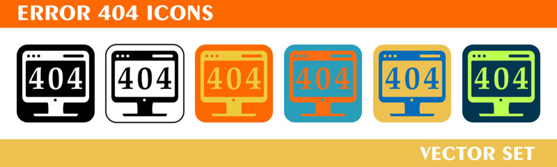 Error 404 icons design. For sign, symbol, web design or web graphics. Vector flat illustration.