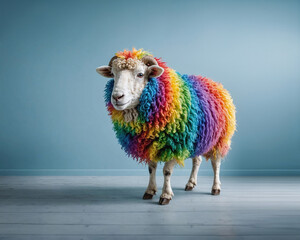 Un mouton arc-en-ciel, concept être différent, penser différemment, sortir du lot, être original - IA générative