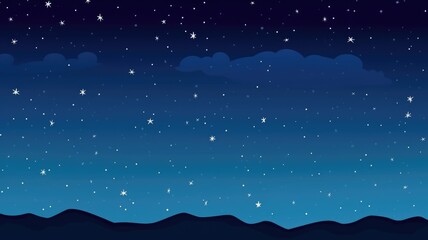 Fototapeta premium Starry Mountain Night Cartoon Illustration