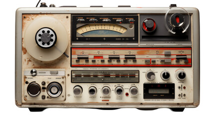 An antique radio adorned with numerous knobs, creating a nostalgic symphony of historic tunes and frequencies