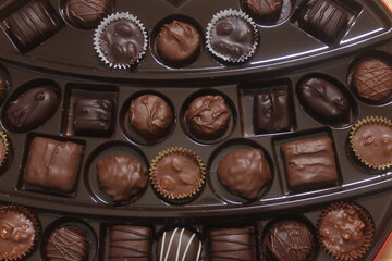 Box of Assorted Chocolate Candies For Gift Close up