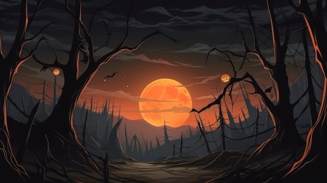  Enchanted Forest Night Scene with Full Moon
