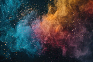 colored powder scattered on a black background