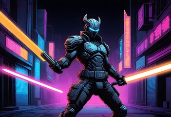 Fantasy A Cyberpunk Warrior With A Mechanical Arm