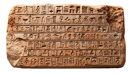 A stone bearing intricate Egyptian inscriptions, showcasing centuries-old symbols and religious texts
