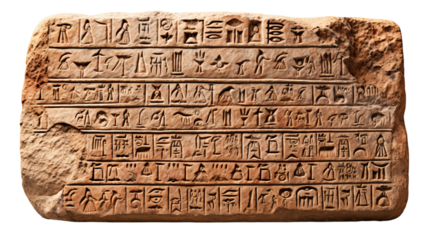 A stone bearing intricate Egyptian inscriptions, showcasing centuries-old symbols and religious texts